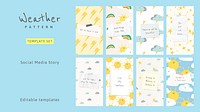 Inspirational quote social template psd quote with weather pattern doodles banner set