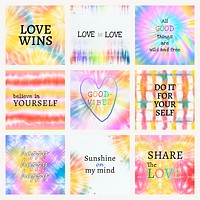 Motivational quote template psd for blog social media post on colorful tie dye set