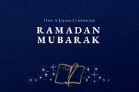 Editable ramadan banner template psd with text on blue background