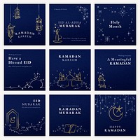 Ramadan social media template psd on blue background set