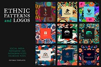 Ethnic pattern and logo psd set