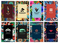 Ethnic pattern template psd with minimal logo set, remixed from public domain artworks