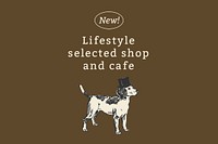 Cafe banner template psd in vintage dog illustration theme