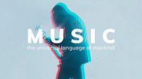 Double color exposure psd template with bassist performing in a concert