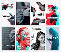 Advanced technology templates psd social media story with double color exposure effect collection