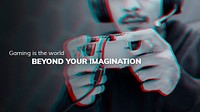 Gaming technology banner template psd in double color exposure effect