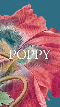 Floral hand drawn template psd with poppy background, remixed from public domain artworks