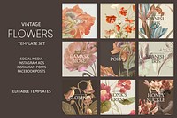 Vintage flower psd template set, remixed from public domain artworks