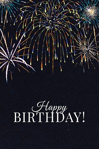 Shiny fireworks template psd with editable text, happy birthday