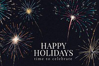 Happy holidays banner template psd with editable text and festive fireworks