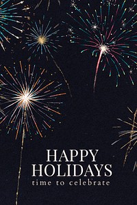 Shiny fireworks template psd with editable text, happy holidays