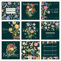 Editable aesthetic floral template psd blog social media post collection
