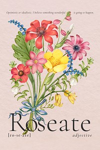 Vintage floral colorful template psd for ad poster, remixed from artworks by Pierre-Joseph Redout&eacute;