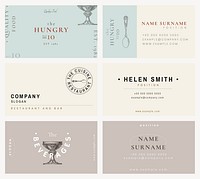 Vintage business card template psd for restaurant set, remixed from public domain artworks