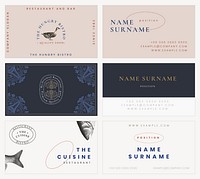 Aesthetic business card template psd for restaurant set, remixed from public domain artworks