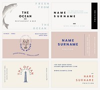 Aesthetic business card template psd for restaurant set, remixed from public domain artworks