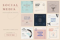 Restaurant social media posts psd aesthetic design, remixed from public domain artworks