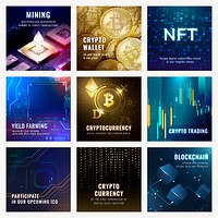 Cryptocurrency open-source blockchain template psd digital finance social media post set