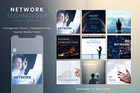 5g communication technology template psd futuristic social media post set