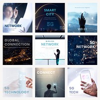 5g communication technology template psd futuristic social media post set