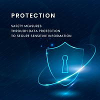 Data protection technology template psd with lock shield icon