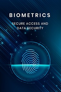 Biometrics technology poster template psd with fingerprint scan system