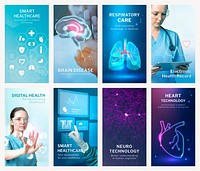 Healthcare technology editable template psd digital remix set