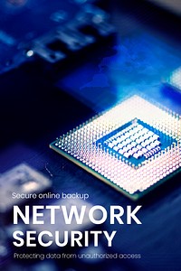 Network security banner template psd with computer chips background
