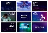 Music equalizer digital template psd entertainment tech ad banner with catchphrase set