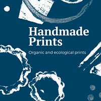 Handmade prints banner template psd with white paint stamp pattern