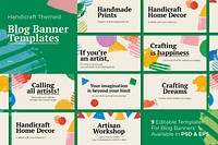 Handicraft themed banner template psd with paint stamp background set