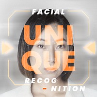 Futuristic technology editable template psd facial recognition