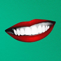 Red lips collage element, pop art smiling mouth psd