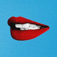 Red lips collage element, pop art mouth psd