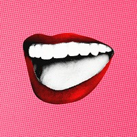 Happy red lips collage element, pop art psd