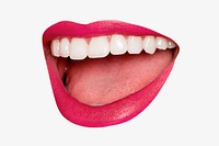 Laughing mouth, pink lips isolated on white