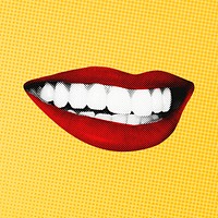 Happy red lips collage element, pop art psd