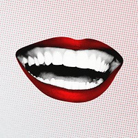 Happy red lips collage element, pop art psd