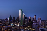 Downtown Dallas at dusk. Original public domain image from Wikimedia Commons