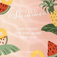 Hello summer let&#39;s enjoy the sun, sand and sea social template 