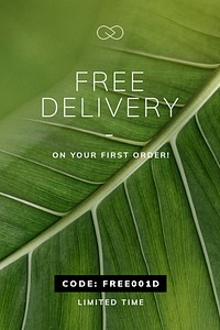 Free delivery on green leaf textured template background
