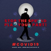 Stop the spread play your part during coronavirus pandemic social template source WHO mockup