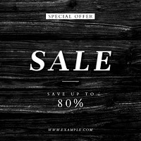 Sale up to 80% ad on wooden textured Instagram template