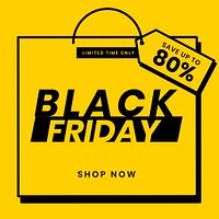 Black Friday 80% off psd yellow sale announcement template