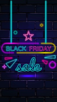 Black Friday psd colorful neon brick wall sale ad banner template