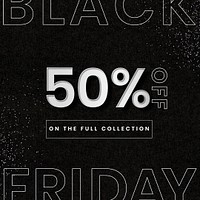 50% off Black Friday psd silver glitter social ad template