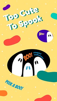 Halloween ghost cartoon template psd with too cute to spook text