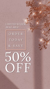 Store sale editable template psd for social media story with 50% off text