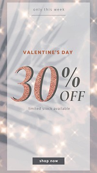 Valentine’s sale editable template psd for social media story with 30% off text