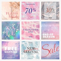 Valentine’s sale editable template psd set for social media post